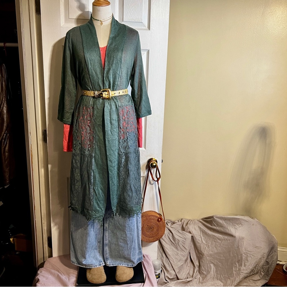 New Kaktus Women’s Sage Lace Crochet Cotton Blend Festival Boho Midi Duster M